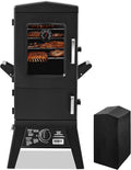 Propane Smoker with Cover Vertical Smoker Grill with Temperature Control Outdoor Heavy Duty Three Removable Smoking Shelves Metal Black