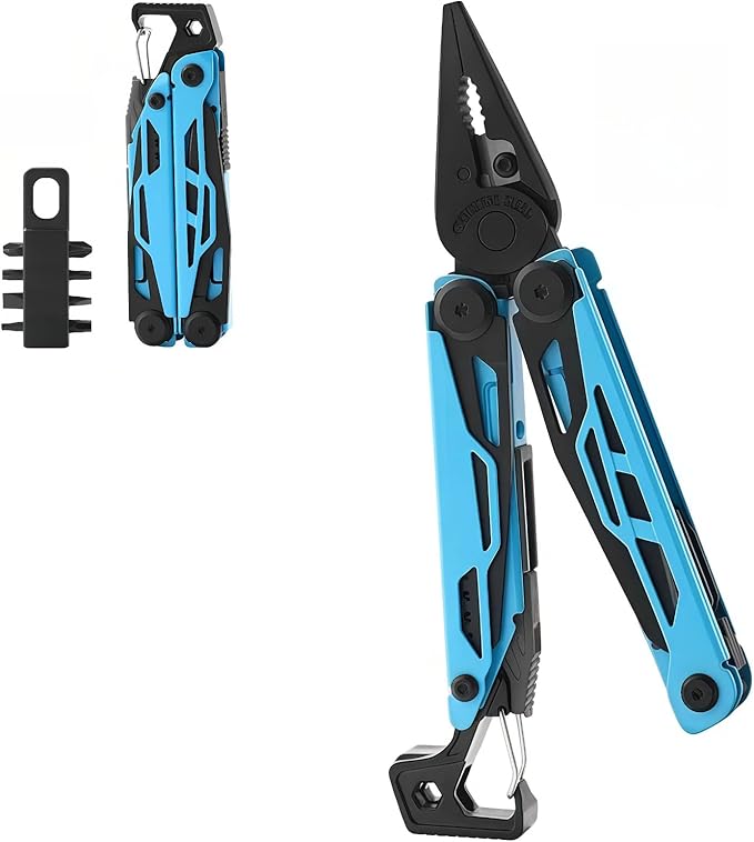 Multitool 25-in-1 Full-Size Lightweight EDC Multi-Purpose Pliers Folding Knife Camping Knives &amp Tools Outdoor Survival Gear Men Gift Ideas Gifts for Hunters Men who have Everything (Sky Bl