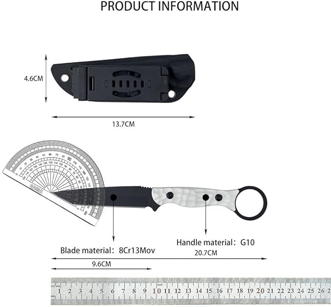 8.1'' Fixed Blade Knife Tanto Blade 8Cr13MoV Steel Non-Slip G10 Handle with Kydex Sheath for Camping Hiking Outdoor tool Gift for Men
