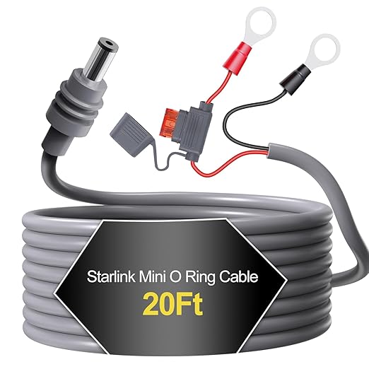 Starlink Mini Direct Battery Power Cable 18AWG DC Power Cable DIY Kit with ATC/ATO Blade with Fuse Holder for Starlink Mini 12V-48V Input Battery Ring Terminals for RV Boat