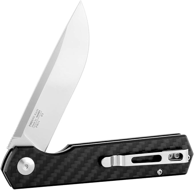 GANZO Firebird FH11 Top Pocket Folding Knife D2 Steel Flip Blade Carbon Fiber Handle with Clip Hunting Gear Fishing Camping Outdoor Folder EDC Knife (CF Black)