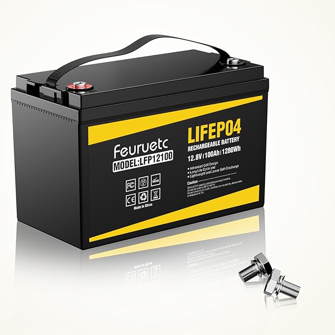 12V 100Ah LiFePO4 Battery - Small RV Battery with 100A BMS 15000+ Deep Cycles Solar Energy Storage Lithium Phosphate Batteries for Home Motor Travel Trailer Camping Off-Grid Power