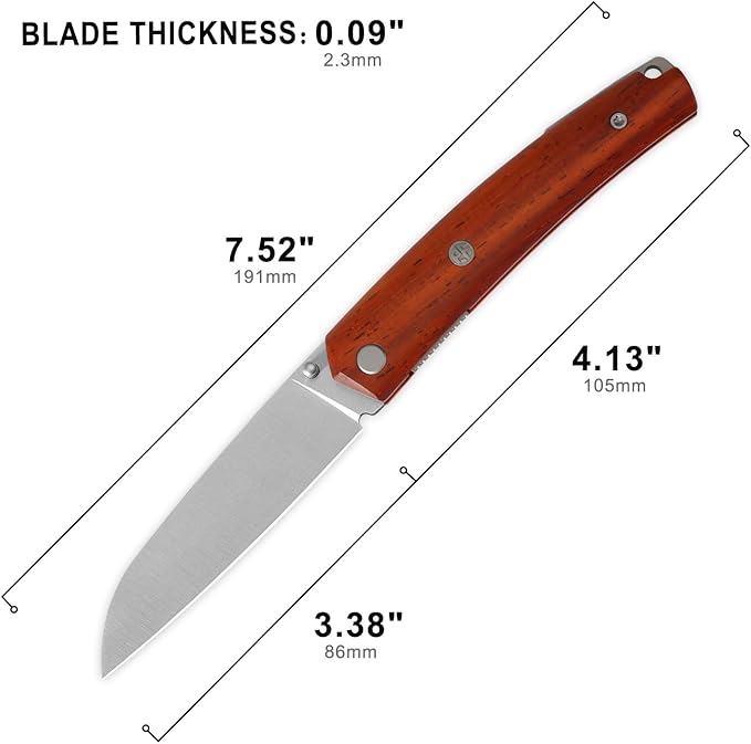 Petrified fish PF719 Folding Knife3.38 14C28N Steel Blade G10 Handle Thumb Stud Liner lock Pocket knife (Cocobolo Wood Satin)