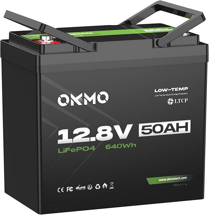 OKMO 12V 50Ah Trolling Motor LiFePO4 Lithium Battery Mini 10 Years lifetime 8000+ Deep Cycles for 30~50lb KayakMarine MotorBoatCamper Power Wheels Toys Iron Phosphate