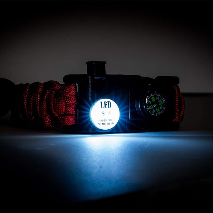 Deco Gear 2-Pack Tactical Emergency Bracelet with SOS LED Light Knife &amp More - Black &amp Red