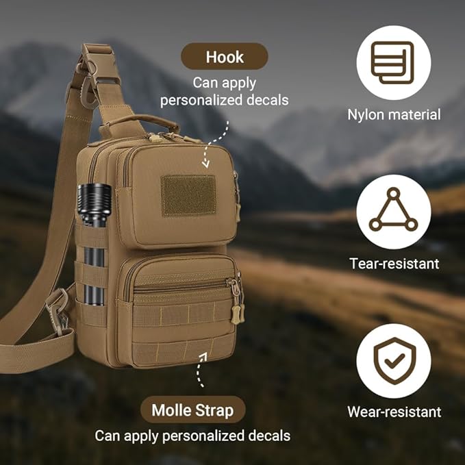 MiOYOOW Tactical Sling Bag Multi Functional Molle Chest Packs Large Storage Crossbody Backpack with Detachable Shoulder Strap for Climbing Cycling Hiking