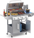 SKOK 4-Burner Propane Gas BBQ Grill with Side Burner &amp Porcelain-Enameled Grilling GratesStainless Steel Grill with 544 Sq. In. Grilling Area for Outdoor Cooking58000 BTU Output