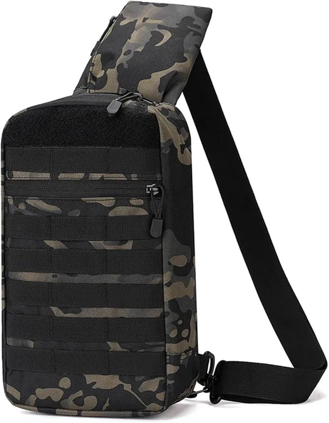 Outdoor Camping Chest Bag for Men Camouflage Backpack Travel Cycling Mountaineering Crossbody Waist Shoulder Sling Tactical Bag(Black CP)