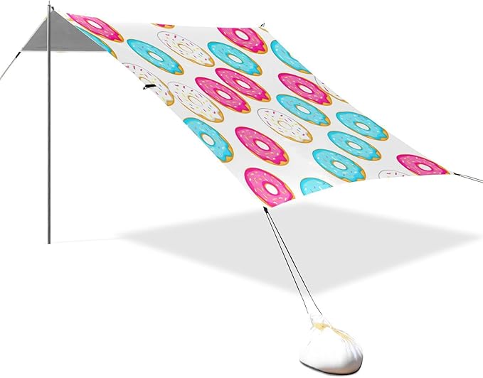 xigua Donuts Beach Tent Sun Shelter with Carrying Bag - Silver Coated Oxford Fabric Beach Canopy for Beach Camping Fishing - Includes Windproof Ropes Sandbags &amp Stakes