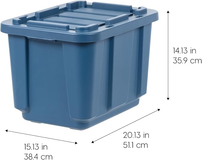 IRIS USA 4-Pack 12 Gallon Storage Bins with Lids |Made in USA| Heavy Duty Eco-Friendly Plastic Tote Containers for Truckbed Tool Box Organization Large - Navy