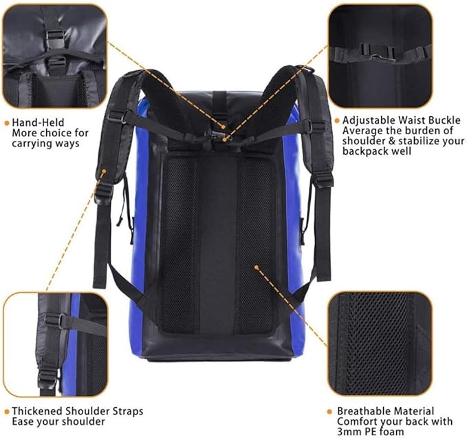 qiuqiu Waterproof Dry Bags Backpack 40L Heavy Duty Roll-Top Closure Travel Backpack for Boating Beach Kayaking Skiing Fishing Camping Swimming