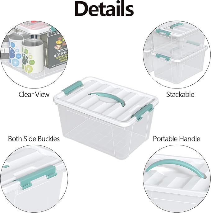 Kiddream 8 Packs 14 Quarts Plastic Storage Box with Lid Clear Storage Bin with Handle