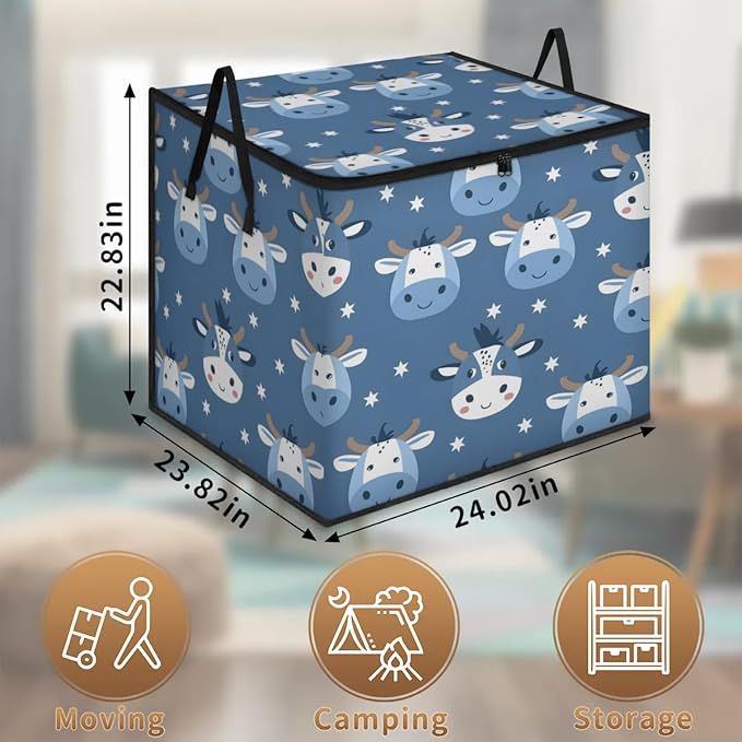XL Large Clothes Storage with Lid Handle Cute Cow Large Thick Clothes Blanket Storage Containers for Organizing Bedroom Closet Comforter Organization Storage Funny Cow