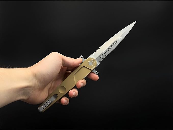 Extrema Ratio - BD4 Contractor (Desert) Folding Knife Bhler N690 Steel Blade Stone Washed Finish Smooth Aluminum Handle Ergonomic Design Reversible Clip