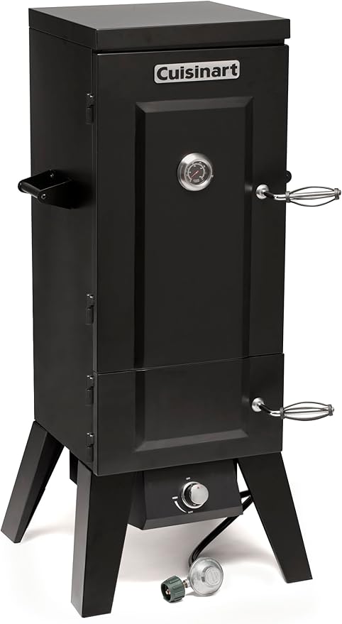 Cuisinart 36” Vertical Propane Smoker 4 Removable Racks Spacious BBQ Smoker with Wood and Water Trays 15000 BTU Heat for Smoked Meat Brisket Jerky Fish Perfect for Tailgates Backyard Camping