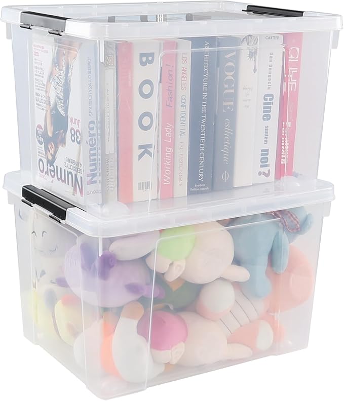 Hespama 4 Packs Clear Plastic Storage Bin 50 Quart Large Storage Containers with Wheels