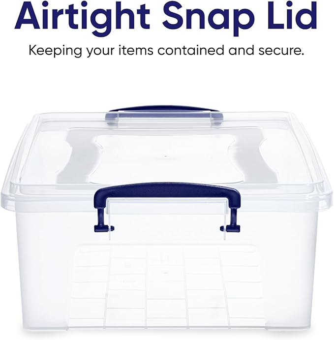 Superio Clear Storage Boxes with Lids Plastic Container Bins for Organizing Stackable Crates BPA Free Non Toxic Odor Free Organizers for Home Office School and Dorm (22 Quart 12 Pack)
