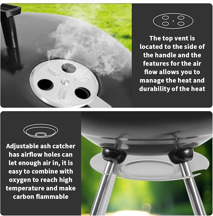18 Inch Charcoal Grill BBQ Kettle Grill with Enamel Lid &amp Ash Catcher Portable Charcoal Grill for Outdoor Grill Camping and Small Patio Backyard Includes Wheels for Easy Mobility