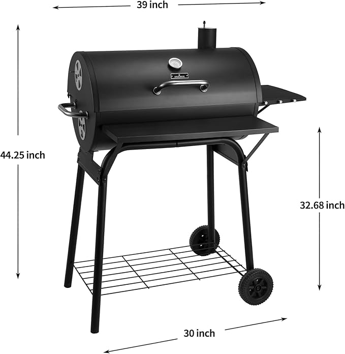 Charcoal Grill Outdoor BBQ Grill 30INCH Barrel Charcoal Grills with Side Table 627 Square Inches Outdoor Backyard Camping Picnics Patio and Parties Black by DNKMOR