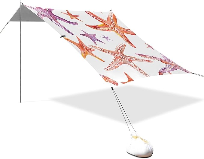 ALAZA Starfish Seamless on White Beach Tent Sun Shelter Portable Canopy Sunshade for Outdoor Camping Picnics Backyard Fun 10x9 ft