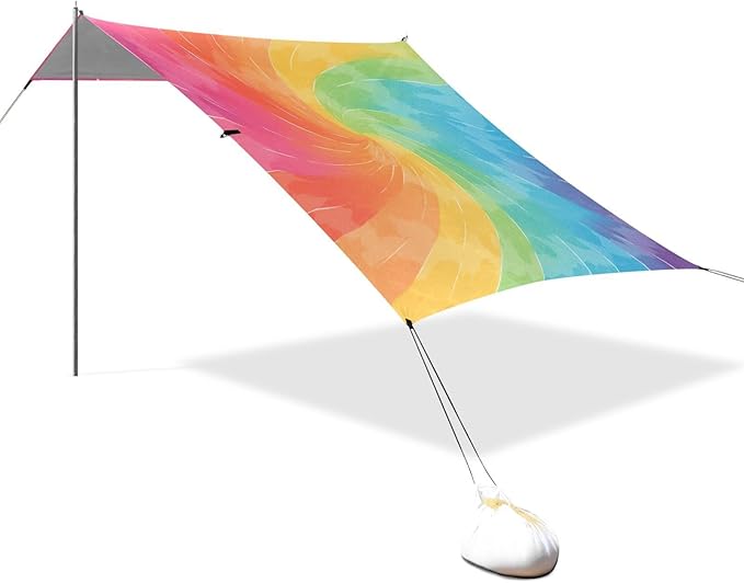 Medium Violet Red Beach Cabana UPF50+ Easy Setup Portable Sun Shelter with Sand Shovel Sandbags for Camping Picnics Backyard &amp Fishing