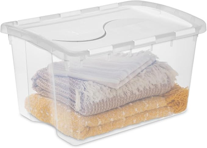 Sterilite 6-Pack Stackable Storage Bin with Lid Clear Plastic Design 48 Quart