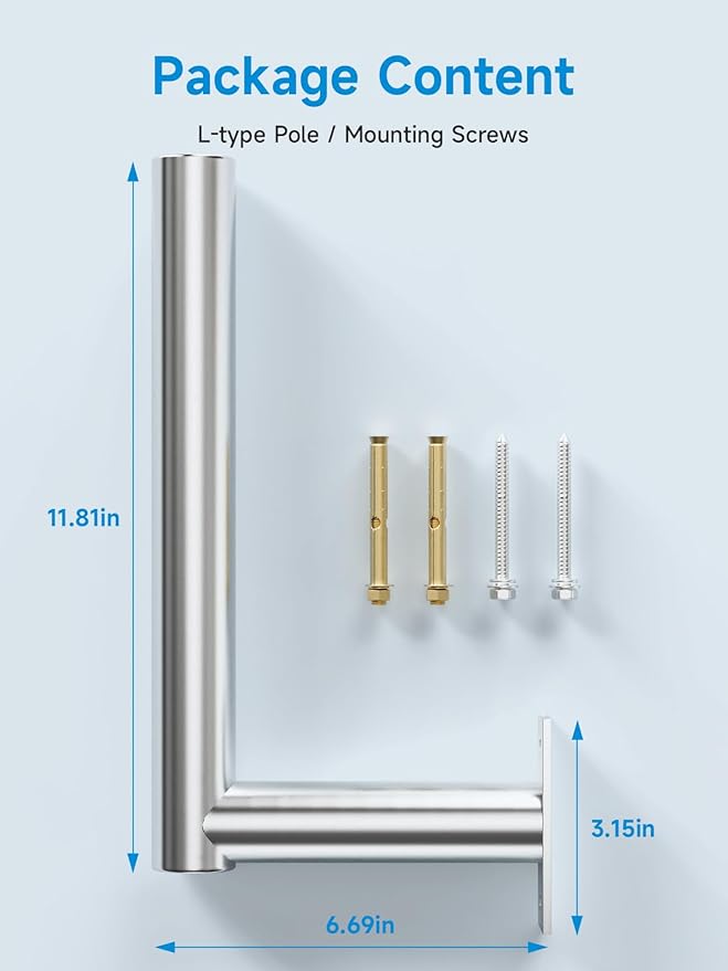 Stainless Steels Pole Mount 12'' Length Universal L-Type Pole Mast Bracket for for Outside AntennaWeather StationSolar Panel
