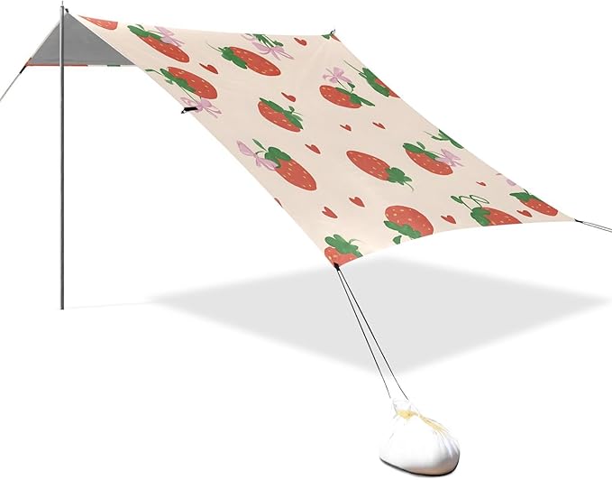 ALAZA Butterfly Knot Strawberry Pattern Beach Tent Sun Shelter Portable Canopy Sunshade for Outdoor Camping Picnics Backyard Fun 10x9 ft