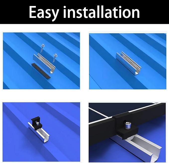 Solar Panel Bracket Kit - 10 Pcs Aluminium Mounting Rail 120mm Z-Bracket Set Center Clamps Solar Mounting Rail Connector for Metal Tin Flat Sheet Roofs