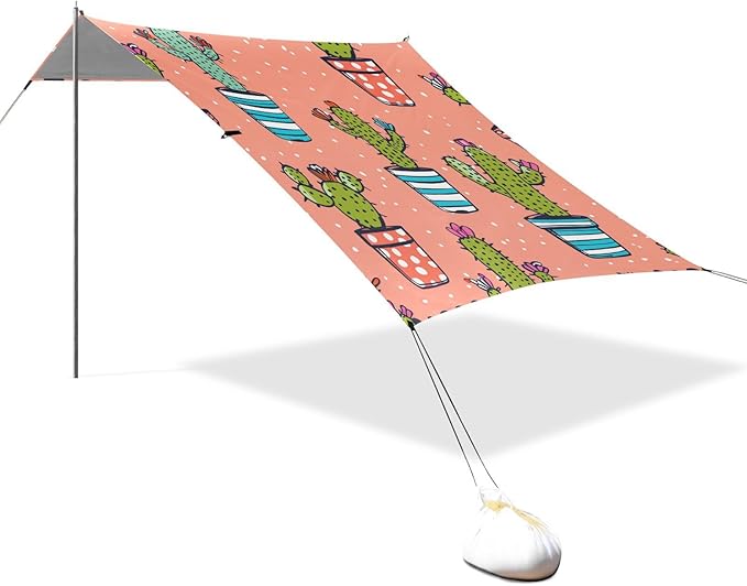 ALAZA Cute Cactus on A Summer Beach Tent Sun Shelter Portable Canopy Sunshade for Outdoor Camping Picnics Backyard Fun 10x9 ft