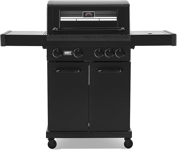 4 Burner Propane Gas Grill with 1 Side Burner 50000 BTU Outdoor BBQ Grill Heavy-Duty Steel Construction Cast Iron Cooking Grates &amp Griddle Backyard Patio Barbecue