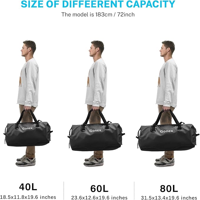 Gonex 40L 60L 80L Extra Large Waterproof Duffle Travel Dry Duffel Bag Heavy Duty Bag with Durable Straps &amp Handles for Kayaking Paddleboarding Boating Rafting Fishing