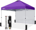 CROWN SHADES 10x10 Pop Up Canopy with 1 Side Wall - Beach Tent with One Push Setup - Outdoor Sun Shade for Events Parties Camping - Gazebo with STO-N-Go Cover Bag (Purple)