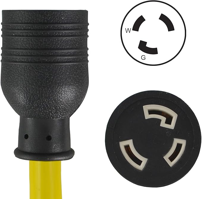 Conntek P515L530 1-Feet Generator Adapter 15-Amp U.S Plug to 30-Amp Locking Female Connector L5-30R 125 Volts Male-to-Female Connector Yellow