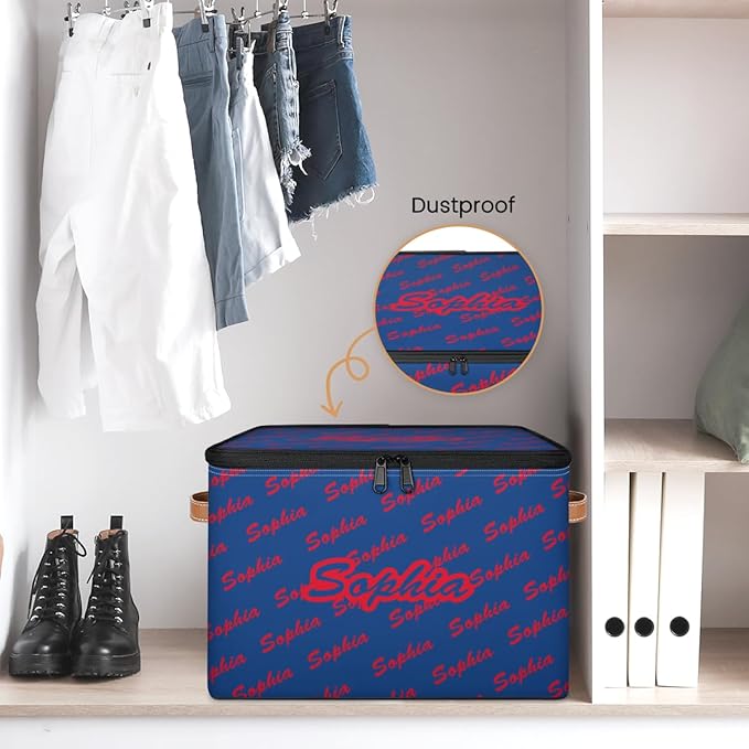 Custom Storage Bins with Zipper Lid Personalized Blue Red Fabric Lidded Storage Baskets Boxes Foldable Cubes Clothes Organizer Container