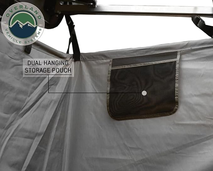 Overland Vehicle Systems HD Nomadic Car Side Shower Room with Black 1000G PVC Travel Cover Universal L - Brackets Dark Grey Body with Silver Inner Lining