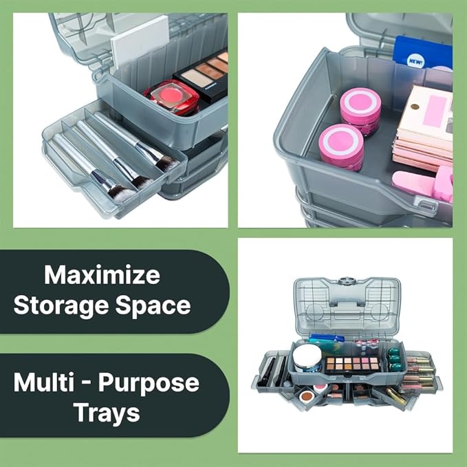 Best Kept | Portable Cosmetic Organizer with Compartments | Makeup Organizer Box For Vanity | Skin Care | Jewelry | Cosmetic Train Case | Hair &amp Grooming Storage Case | Dark Grey