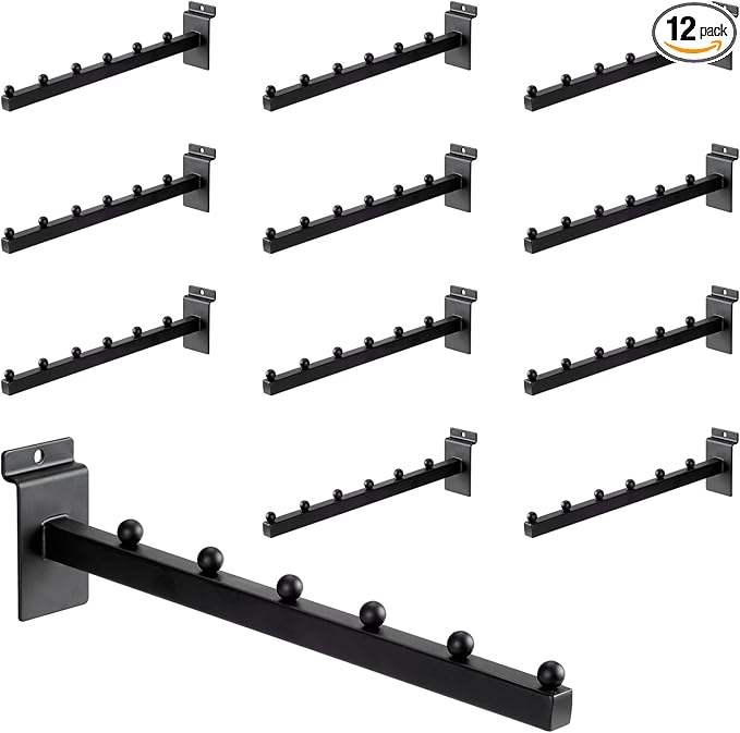 12 Inch Waterfall Slatwall Display Hooks with 6 Balls Heavy Duty Tube Slat Wall Hanger Slatwall Accessories for Retail Display Clothing Bags Accessories(12 Pack)
