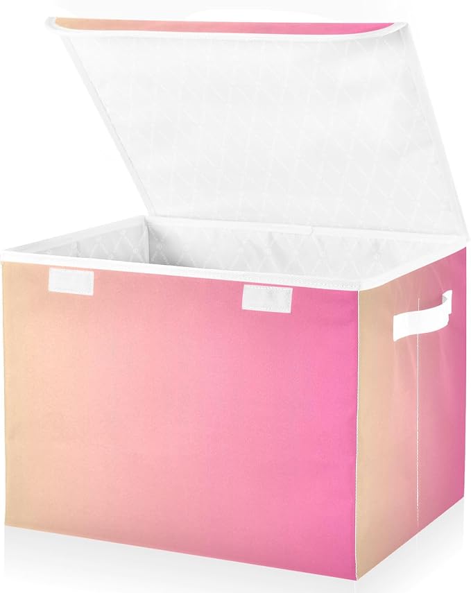 Peach Gradient Storage Bin with Lid Foldable Tote Storage Closet Storage Bins for Office Supplies Home Decor