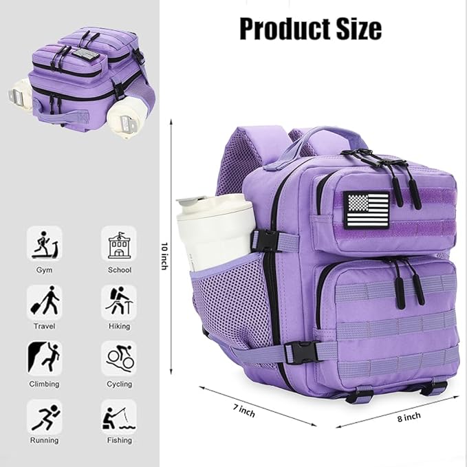 9L Mini Tactical Backpack for Men and Women Tactical Backpack Small for Hiking Small Tactical Bag（Light Purple）