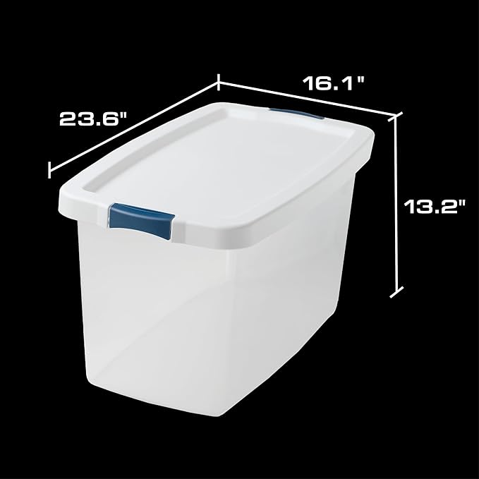 CENTREX CX Cleared Away 66-Quart Medium-Strength Clear Storage Container &amp Latching Lid 4 Pack (14.7”H x 27”W x 15.5”D) Stackable Transparent Storage and Organization Tote Plastic Bin