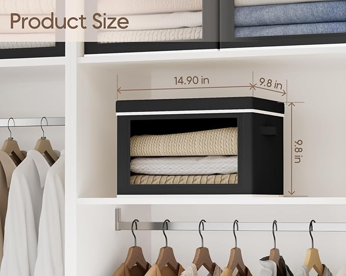 Homsorout Collapsible Storage Bins with Lids - Stackable Storage Containers with Window 6 Pack Fabric Organizing Bins for Closet Home &amp Office Organization Baskets Black 14.9 x 9.8 x 9.8