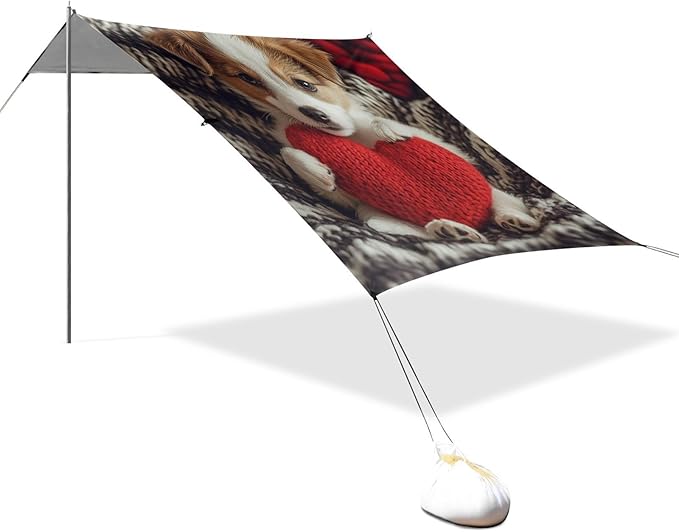 ALAZA Cute Puppy Dog with Heart Beach Tent Sun Shelter Portable Canopy Sunshade for Outdoor Camping Picnics Backyard Fun 10x9 ft