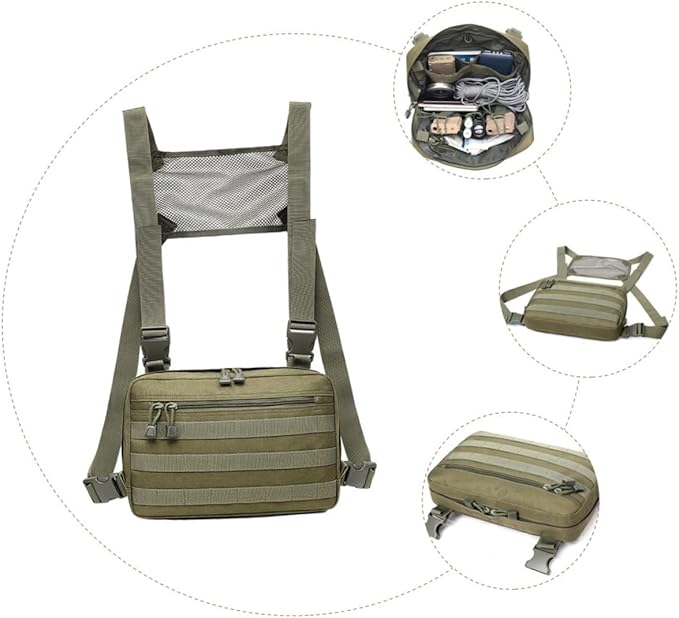 LIFKOME Adjustable Shoulder Bag for Men Nylon Camping Chest Bag Capacity for Hiking Hunting
