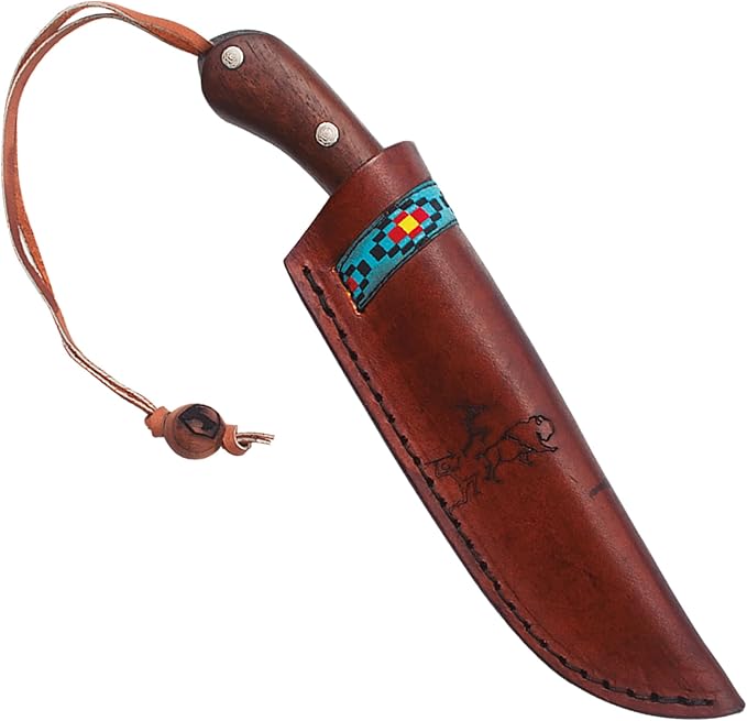 Condor Tool &amp Knife Blue River Fixed Blade Knife - 1095 High-Carbon Steel Blade with Full-Tang Construction - Walnut Handle with Turquoise Stone Inlay - Ideal for Bushcraft Camping &amp Survival