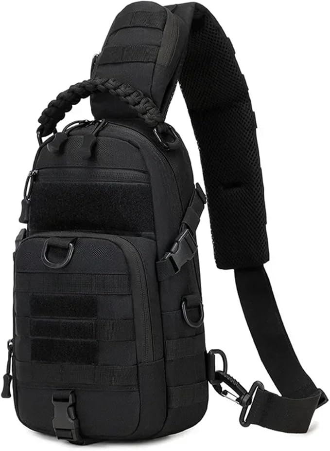 Men's Fishing Chest Bag Tactical Sports Shoulder Fanny Pack Camping Cycling MOLLE Sling Bags EDC(Black)