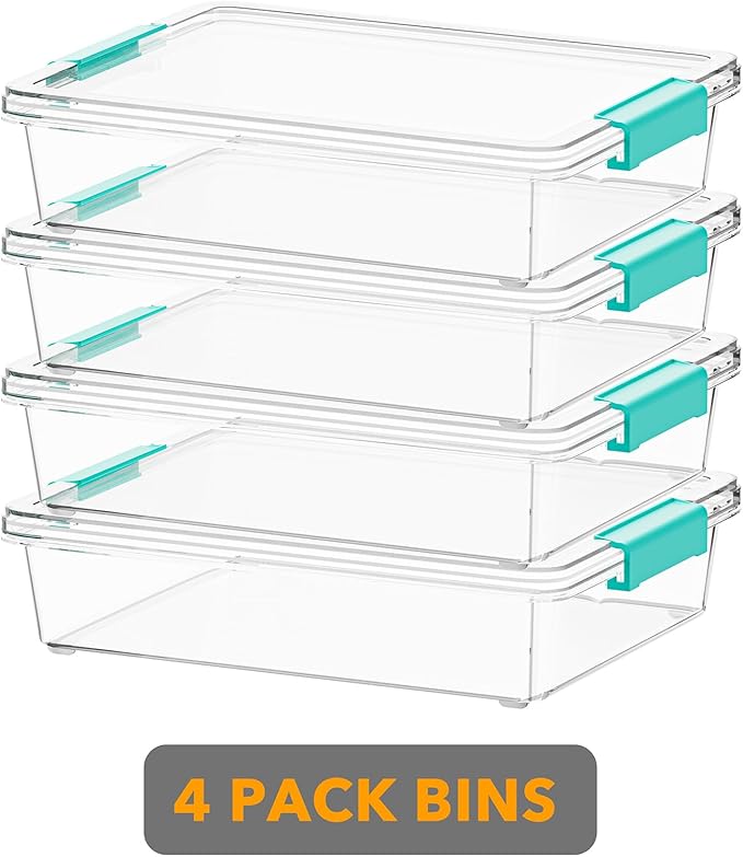 SpaceAid 6 Qt Plastic Storage Bins with Lids Clear Sensory Bin Craft Organizers and Storage Stackable Art Containers for Home Office and School Supplies 4 pack