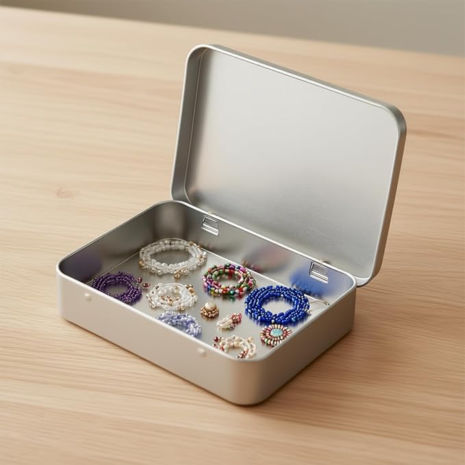Goodma 24 Pieces Rectangular Metal Empty Hinged Tins Containers Basic Necessities Home Storage Organizer Mini Box Set 4.5 x 3.3 x 0.9 inch (Silver)