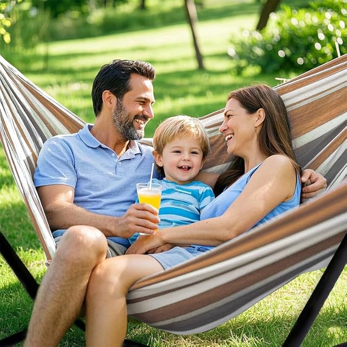 Double Hammock Heavy Duty Portable 500 lb Weight Capacity Perfect for Both Indoors and Outdoors 2 Person Hammock with Carrying Bag Coffee
