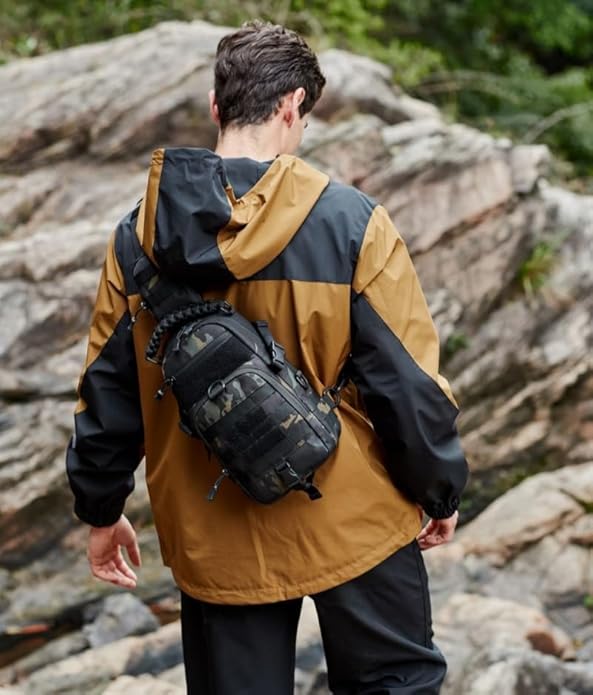 Men Tactical Waterproof Crossbody BagLarge Capacity Camo Outdoor Chest PackMultiple Pockets Fashion Sling Shoulder Pack